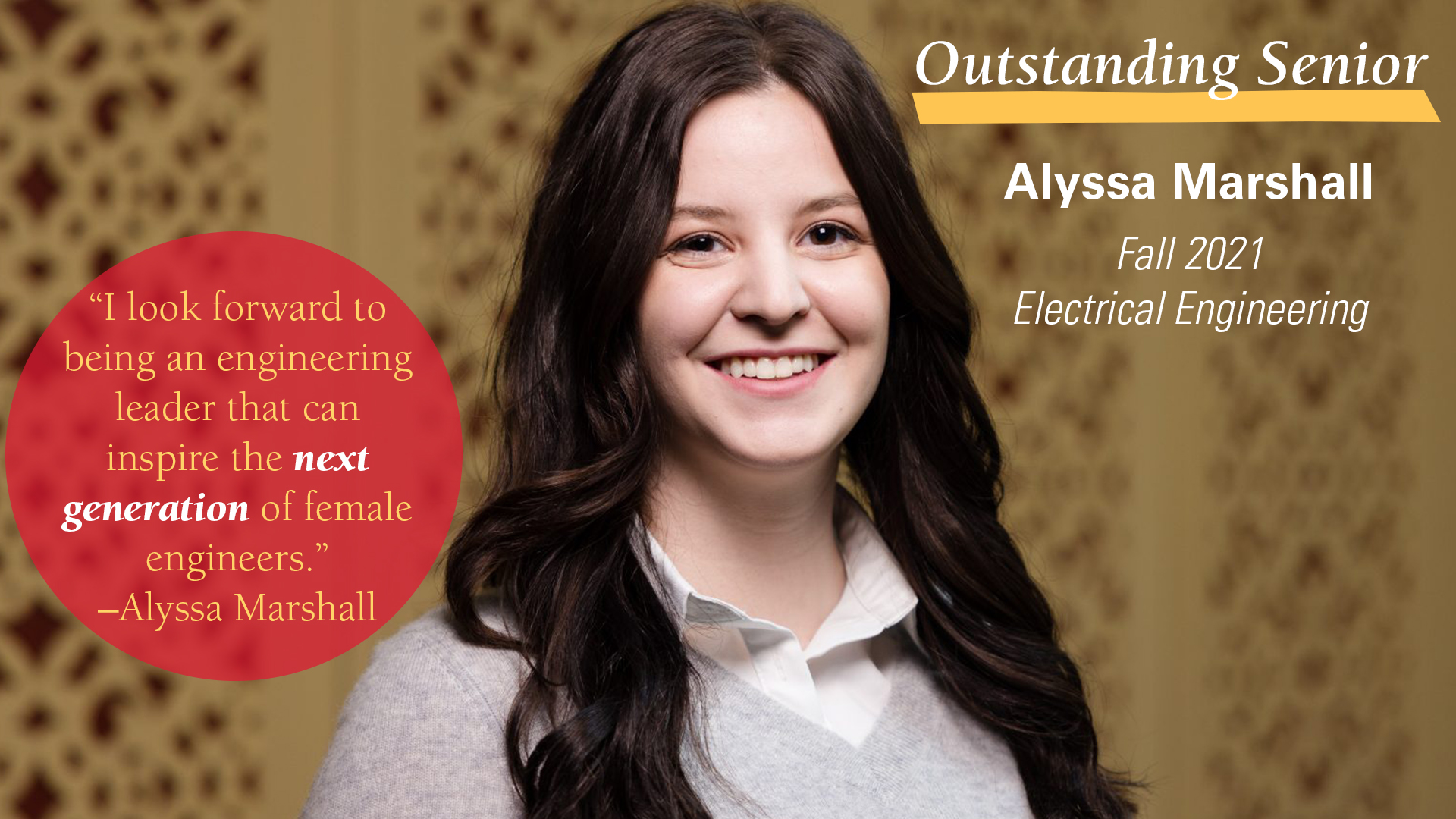 Photo of Alyssa Marshall, Fall 2021 Outstanding Senior in Electrical Engineering